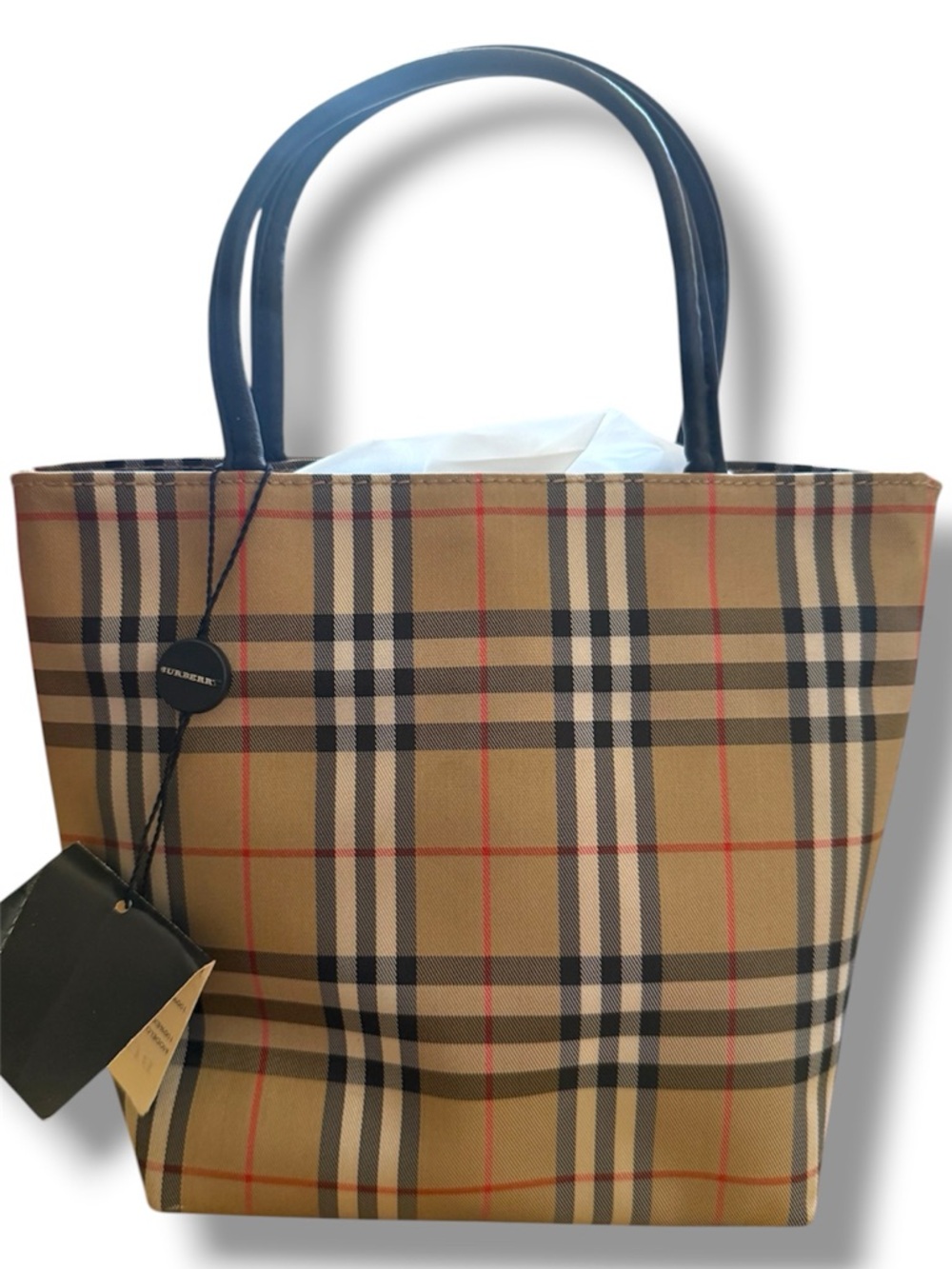 Burberry Beige Check Tote with Black Handles